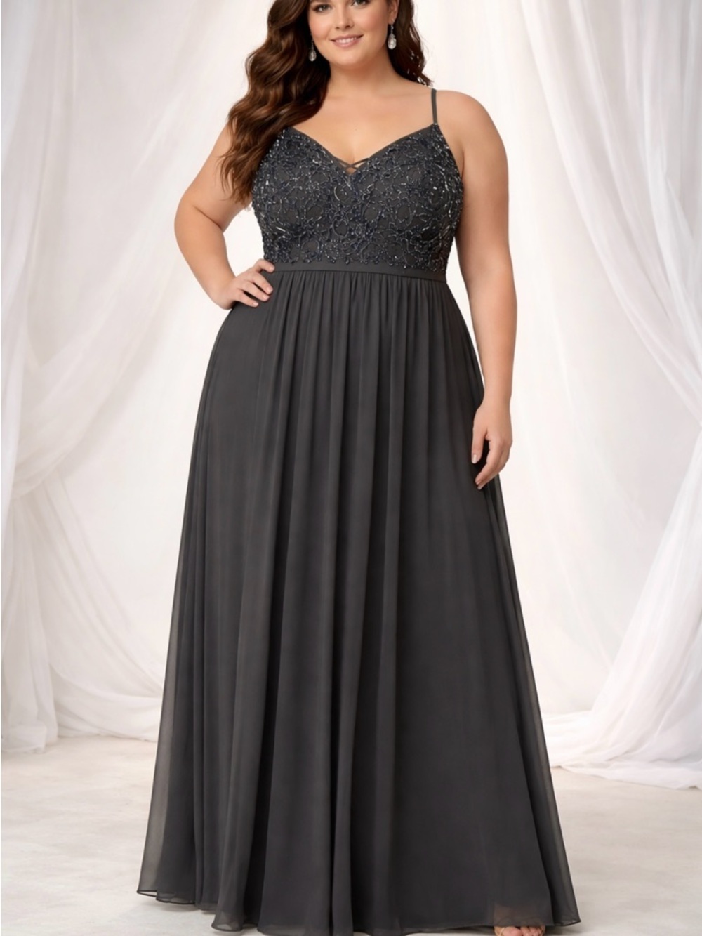 MORILEE A-line Chiffon Evening Beaded Embroidery Ethereal Airy MOB MOG Size 18